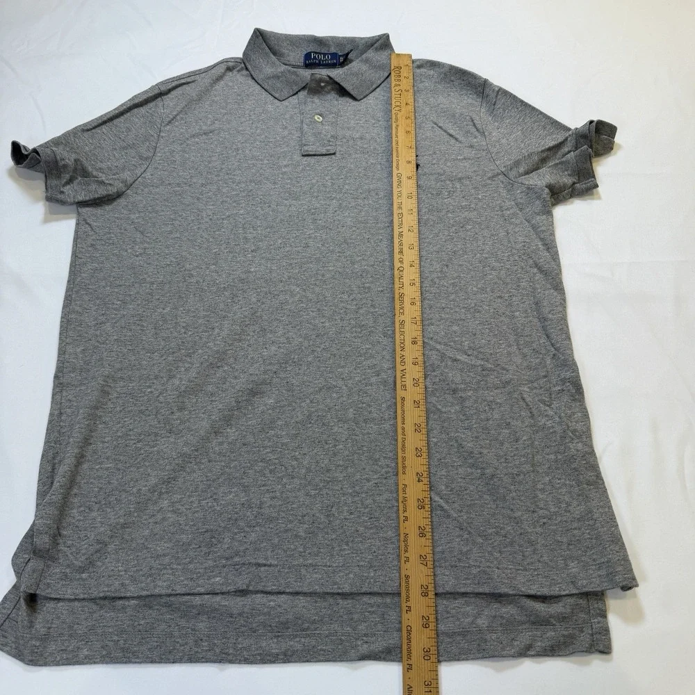Polo Ralph Lauren Shirt Mens XL Gray‎ Short Sleeve Side Slit High Low Hem Preppy